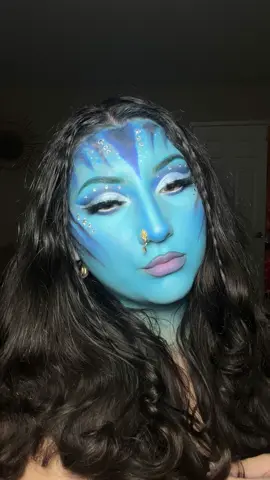 Im not the happiest with the outcome but its cute for my first time 😆  #avatar #avatarmakeup #halloween #halloweenmakeup #fyp 
