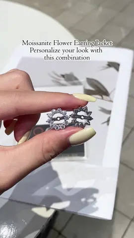 Moissanite Flower Earring Jacket. Personalize your look with this combination.#delzzad #moissanite #jewerly #s925silver #fyp #tiktokshopfalldealsforyou #earrings #earringjackets #earringset #moissaniteearrings #earjacket #fashionfest #GRA 