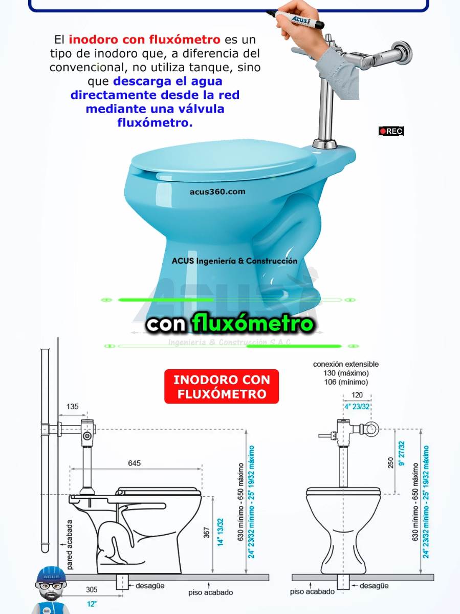 Inodoro con fluxómetro #acus #ingeniería #construcción @Edwin Aquino 