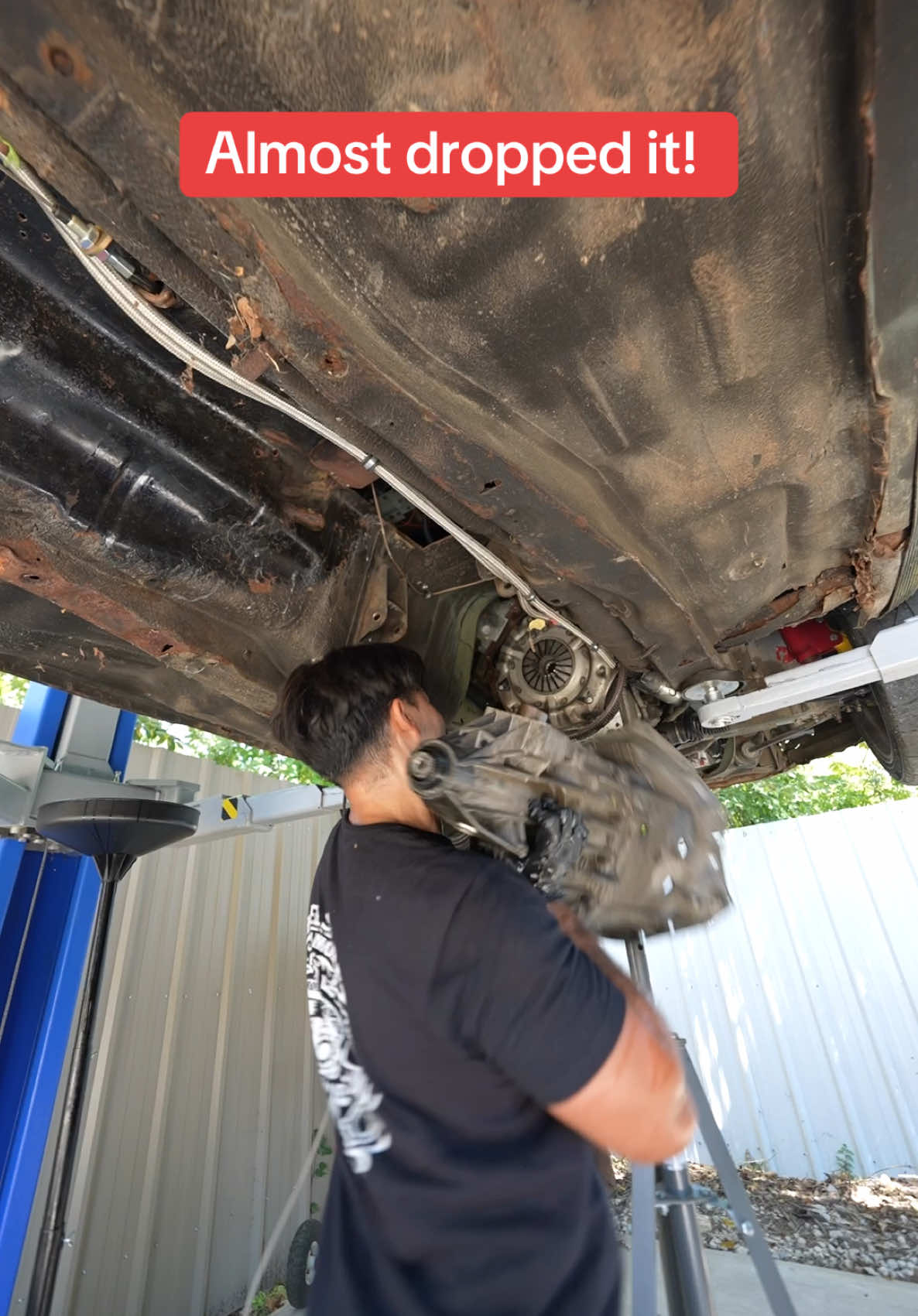 There’s always more issues then anticipated when working on this car. Broke the flywheel and the clutch, how will I get this transmission back in? #lsx #chevy #datsun