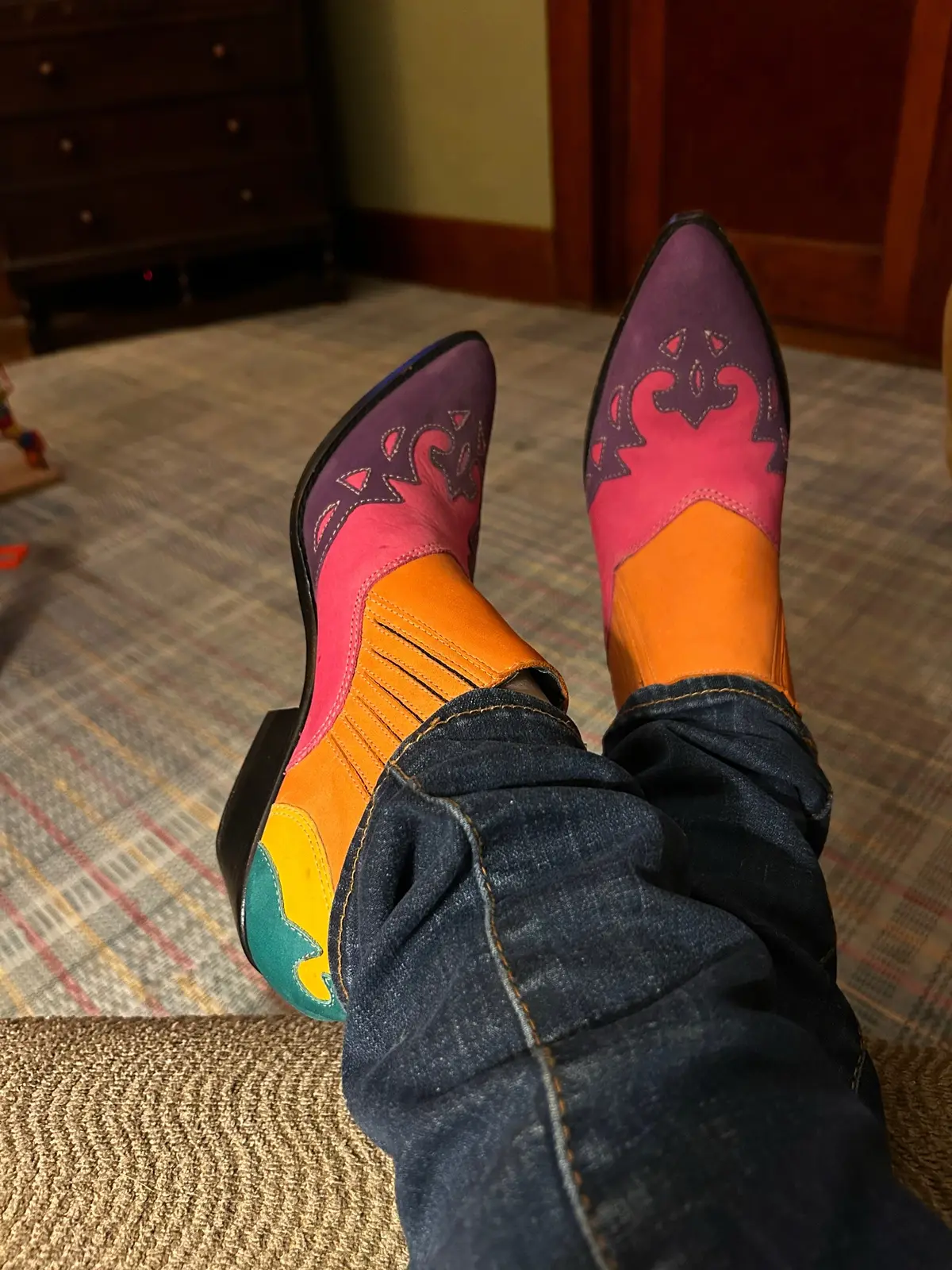 Definitely my most colorful pair of Cowboy Boots Mules! I LIVE them! #boots #collection #western #westernfashion #ilovejesus 