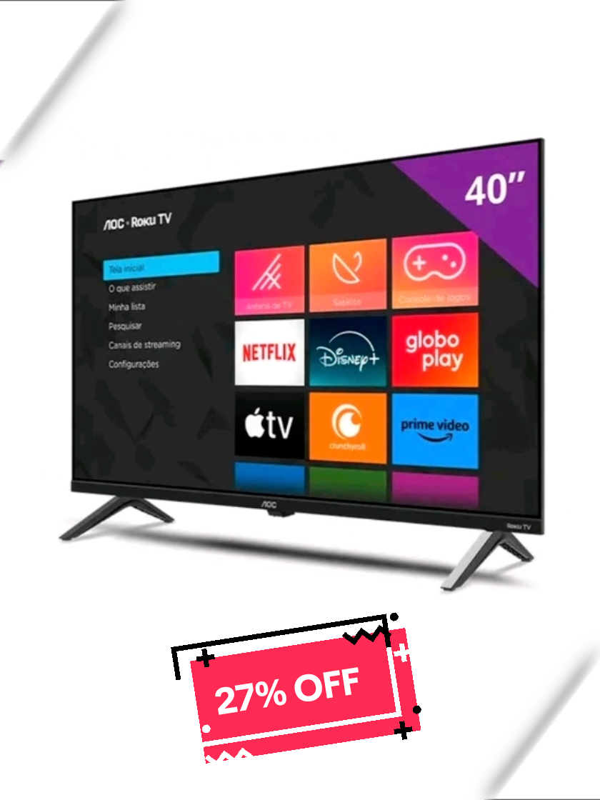 A Smart TV AOC 40 polegadas oferece imagem Full HD com excelente qualidade e acesso rápido aos seus aplicativos favoritos por meio do sistema Roku TV. Ideal para quem busca praticidade, conectividade e desempenho em um só aparelho. Principais Características Tela de 40