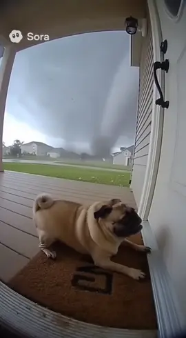 Sora Ai pug blown away by tornado #storm #tornado #doorbellcamera #pug #dog 