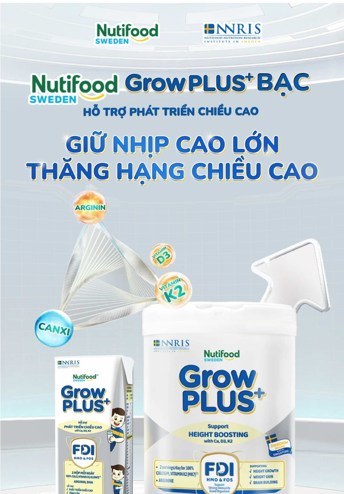 ARGININ – DƯỠNG CHẤT “THẦM LẶNG” GIÚP CON CAO LỚN VƯỢT BẬC! 🌱 💡Arginin kích thích growth hormone, đồng thời vận chuyển dưỡng chất đến từng mô xương. Kết hợp cùng Canxi, Vitamin D3 và K2(MK7), Nutifood Sweden GrowPLUS+ Bạc tạo nên Công Thức Tam Giác Bạc – giúp con giữ nhịp cao lớn trong giai đoạn vàng 1–6 tuổi. Chỉ với 2 ly mỗi ngày, mẹ yên tâm vì con đã đủ Canxi Vitamin D3, K2 (MK7) theo khuyến nghị tăng trưởng. Chọn ngay nhé mẹ ơi!🛒 #NutifoodGrowPLUS #GrowPLUSBac #NutifoodGrowPLUSBac #HeightBoosting #Hotrophattrienchieucao