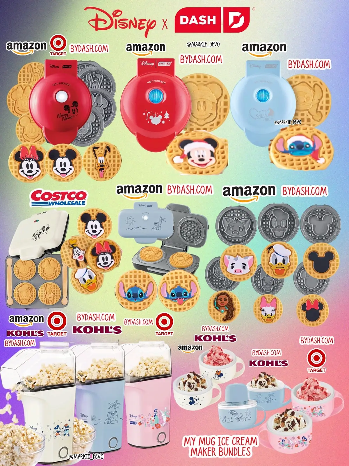 Waffles never looked so magical!🤩 Dash teamed up with Disney for a line of home kitchen appliances featuring our favorite Disney cartoons.  -MultiMaker Mini Maker System  Playful Mickey Mouse & Friends version(Available on Amazon, at Target and bydash.com for $34.99) -MultiMaker Removable Plate 2-Packs in Moana, Pua, Donald & Daisy(Available on Amazon and bydash.com for $12.99) -Double MultiMaker Mini Maker System Stitch(Available on Amazon and bydash.com for $49.99) -Holiday Mini Waffle Makers in Merry Mickey, Stitch Santa(Available on Amazon and bydash.com for $12.99) -Fresh Pop Popcorn Makers in Mickey & Minnie, Disney Princess and Stitch(Mickey::Amazon, Kohl’s, Target and bydash.com, Stitch::bydash.com and Kohl’s, Princess::bydash.com and Target for $34.99) -My Mug Ice Cream Maker Bundles in Mickey & Minnie, Disney Princess and Stitch(Mickey::Amazon, Kohl’s and Bydash.com, Princess::Target and bydash.com, Stitch::Kohl’s and bydash.com for $49.99) -No Drip Waffle Maker Mickey & Friends(Costco exclusive for $49.99) 📲For all Amazon items I added them to my affiliate link >>amazon.com/shop/markie_devo 🛒The rest of the items are at the locations given online, just go to each site and search Dash Disney.  (News/Image::Dash) Feeling any of these👇🏻 #disney #food #FoodTok #foodtiktok #dash 