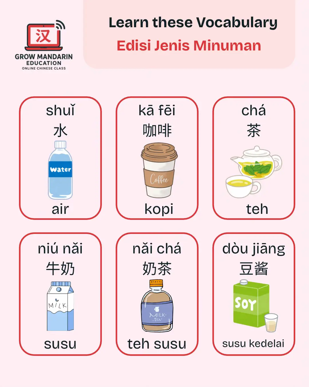 Masih bingung bahasa mandarinnya jenis minuman? Ayuk, dipelajari dulu😌 #online #chineseonline #onlinemandarin #kosakata #mandarin   