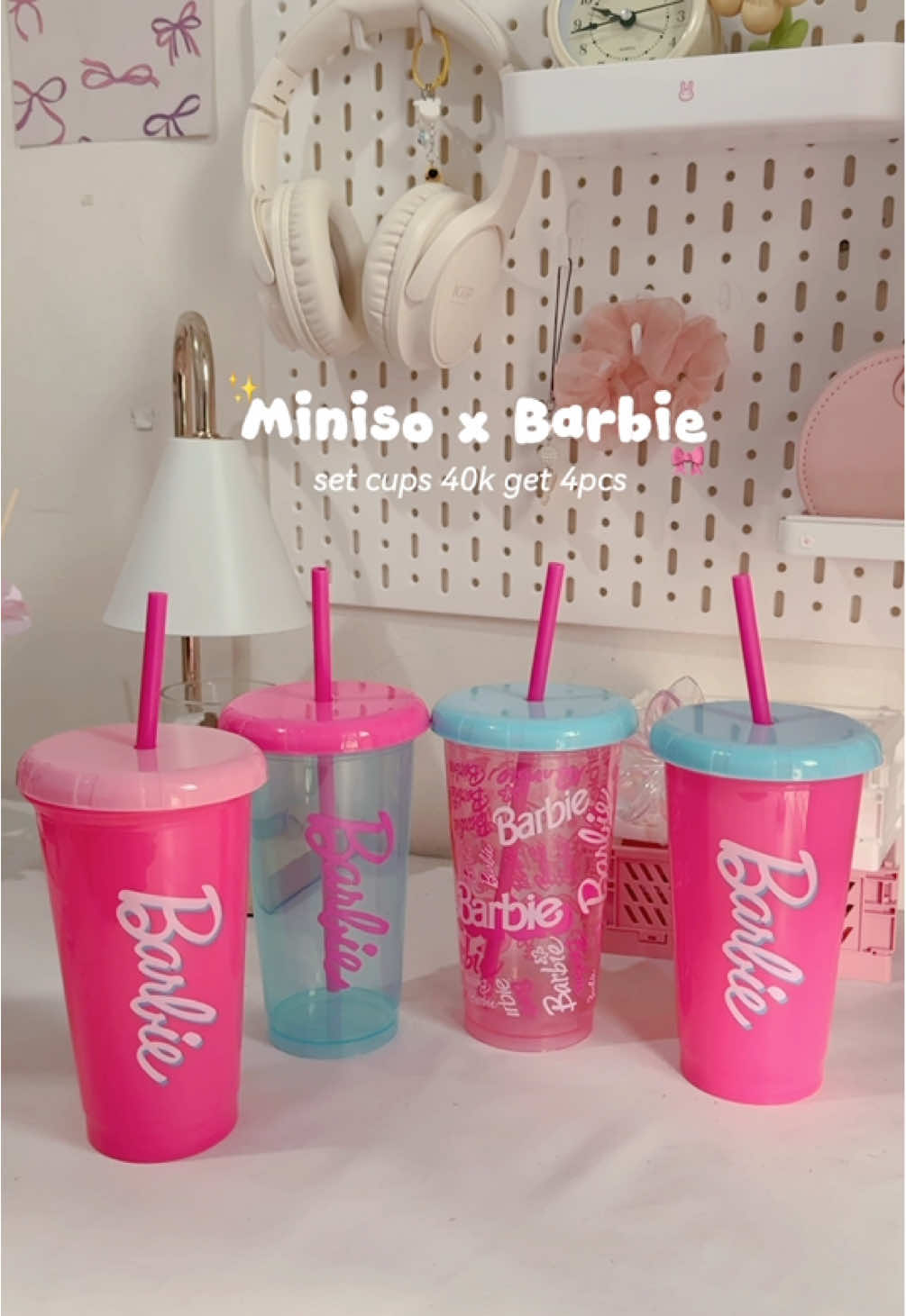 murah banget sepaket gini ga sampai 50rb 💖 #gelasbarbie #cupminiso #gelasminiso 