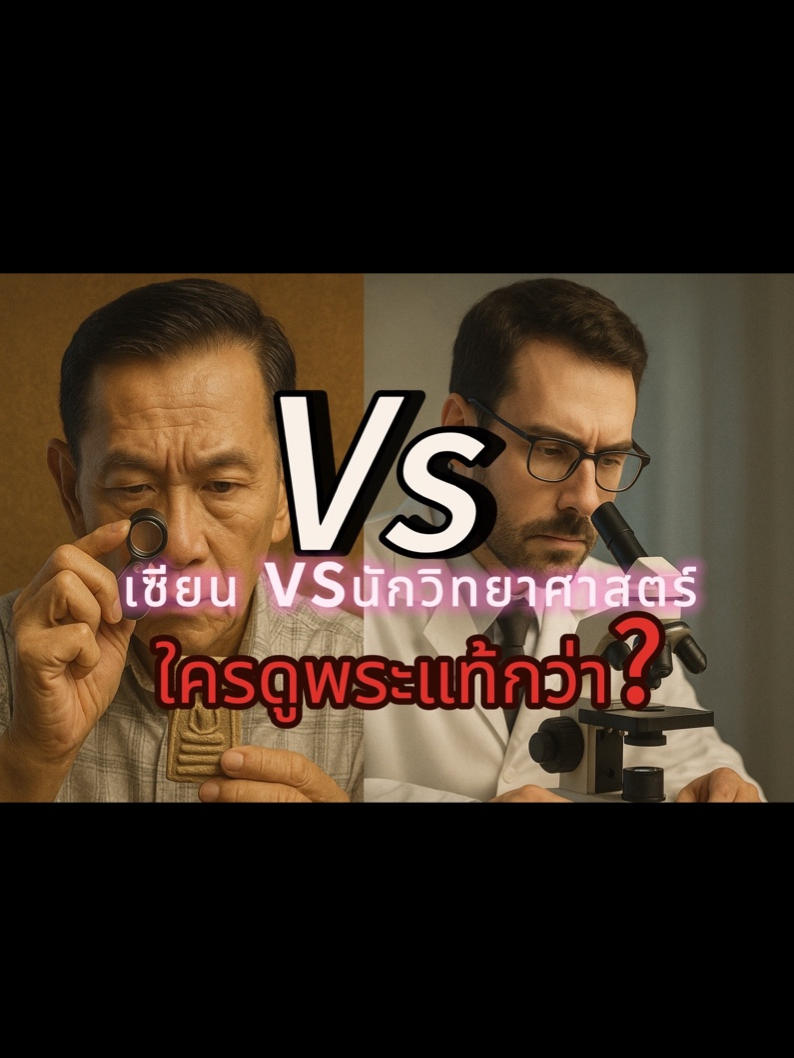 เซียน กับ นักวิทยาศาสตร์#: ใครดูพระแท้กว่า?# สองโลกที่มองของสิ่งเดียวกัน แต่เห็นคนละอย่าง เซียน#คือคนที่อยู่ในสนามจริงมานับสิบปี รู้จักทุกซอกทุกมุมของเนื้อพระ เขาไม่ต้องใช้กล้องจุลทรรศน์หรือเครื่องมือใด ๆ แค่เห็นเนื้อ ดูผิว และฟังเสียงของพระ ก็รู้ว่า “แท้” หรือ “เก๊” ในขณะเดียวกัน นักวิทยาศาสตร์กลับมองว่าการดูพระด้วยตาเปล่าเป็นเรื่องของความรู้สึก ไม่ใช่หลักฐาน พวกเขาใช้กล้องกำลังขยาย 1000 เท่า# ใช้เครื่อง XRF# ตรวจองค์ประกอบโลหะ# ใช้ AI เทียบพิมพ์จากฐานข้อมูล# และบอกว่า “นี่แหละคือความแม่นยำที่พิสูจน์ได้#” ทั้งสองกลุ่มต่างเชื่อมั่นในวิธีของตัวเอง และทั้งคู่…ก็มีเหตุผลที่ไม่อาจปฏิเสธได้