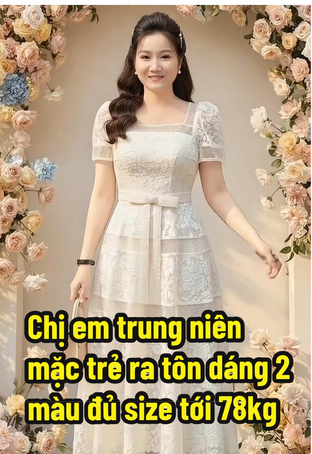 Đầm ren trung niên thanh lịch tôn dáng, 2 màu trắng – đen, đủ sai từ 38 tới 78 cân #damtrungnien #vaytrungnien #damthietke #damtrungnienthietke #vaythietke 