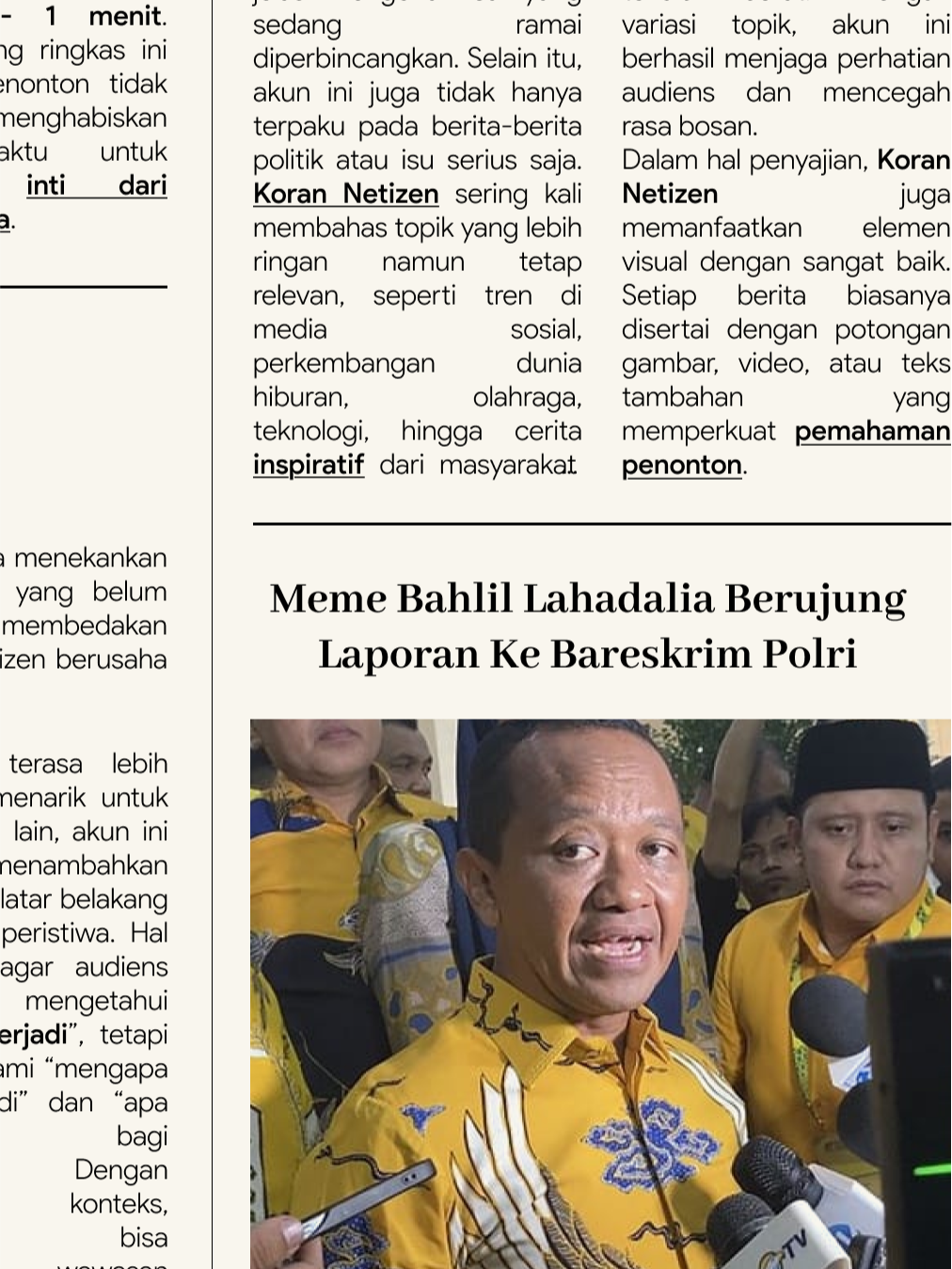 Organisasi sayap Partai Golkar resmi melapor ke Bareskrim, menilai unggahan itu mencemarkan nama baik. Publik pun ramai mempertanyakan: di mana batas antara kritik dan penghinaan? Baca Selengkapnya: Kornet.co.id #BahlilLahadalia #UUITE #Bareskrim #MediaSosial #KebebasanBerekspresi #BeritaHariIni #Golkar #zonaberitasingkat