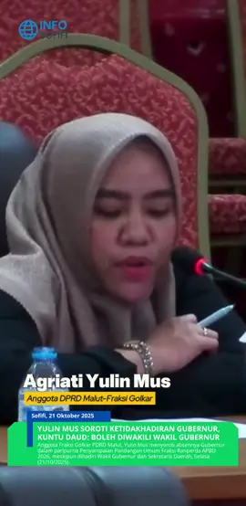 Anggota DPRD Malut, Fraksi Golkar, Yulin Mus, Soroti ketidakhadiran Gubernur dalam Paripurna Penyampaian Pandangan Fraksi atas Ranperda APBD 2026. 