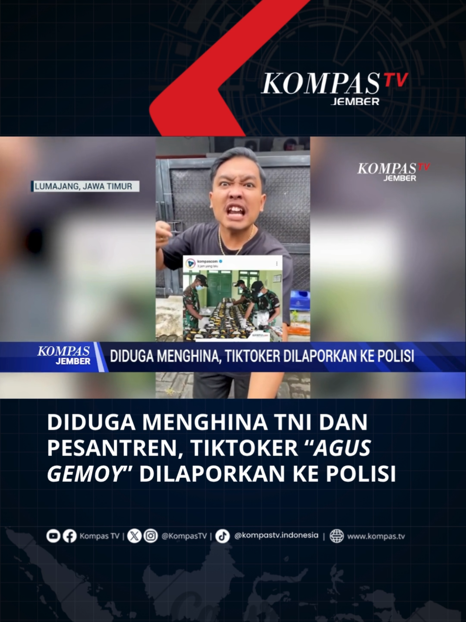 Seorang tiktoker asal Lumajang, Jawa Timur, bernama Agus Gemoy dengan akun Mulut Netizen, dilaporkan ke polisi karena kontennya dianggap menghina TNI dan Ketua PBNU. Dalam videonya, Agus menyinggung program TNI AD dan pesantren dengan nada yang dianggap melecehkan. Pihak pelapor berasal dari istri anggota TNI dan LBH Ansor Lumajang. Agus membantah tuduhan tersebut dan mengaku hanya membacakan kutipan berita dari media. Simak selengkapnya kronologi kasus tiktoker “Mulut Netizen” berikut ini.  #Tiktoker #Lumajang #TNI #PBNU #Pesantren #BeritaViral #BeritaLumajang #beritajawatimur #BreakingNews