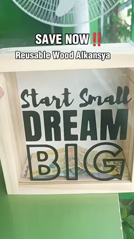 REUSABLE ALKANSYA Dream BIG WORK HARD Make it Happen Reusable Alkansya with front Sticker and Ipon Challenge Chart ✅Acrylic Transparent Glass ✅Thick Wood hindi inaanay ✅Reusable and Wider Opening ✅Monitor your Savings #reusablealkansya #alkansya #iponchallenge #woodalkansya  #savings 
