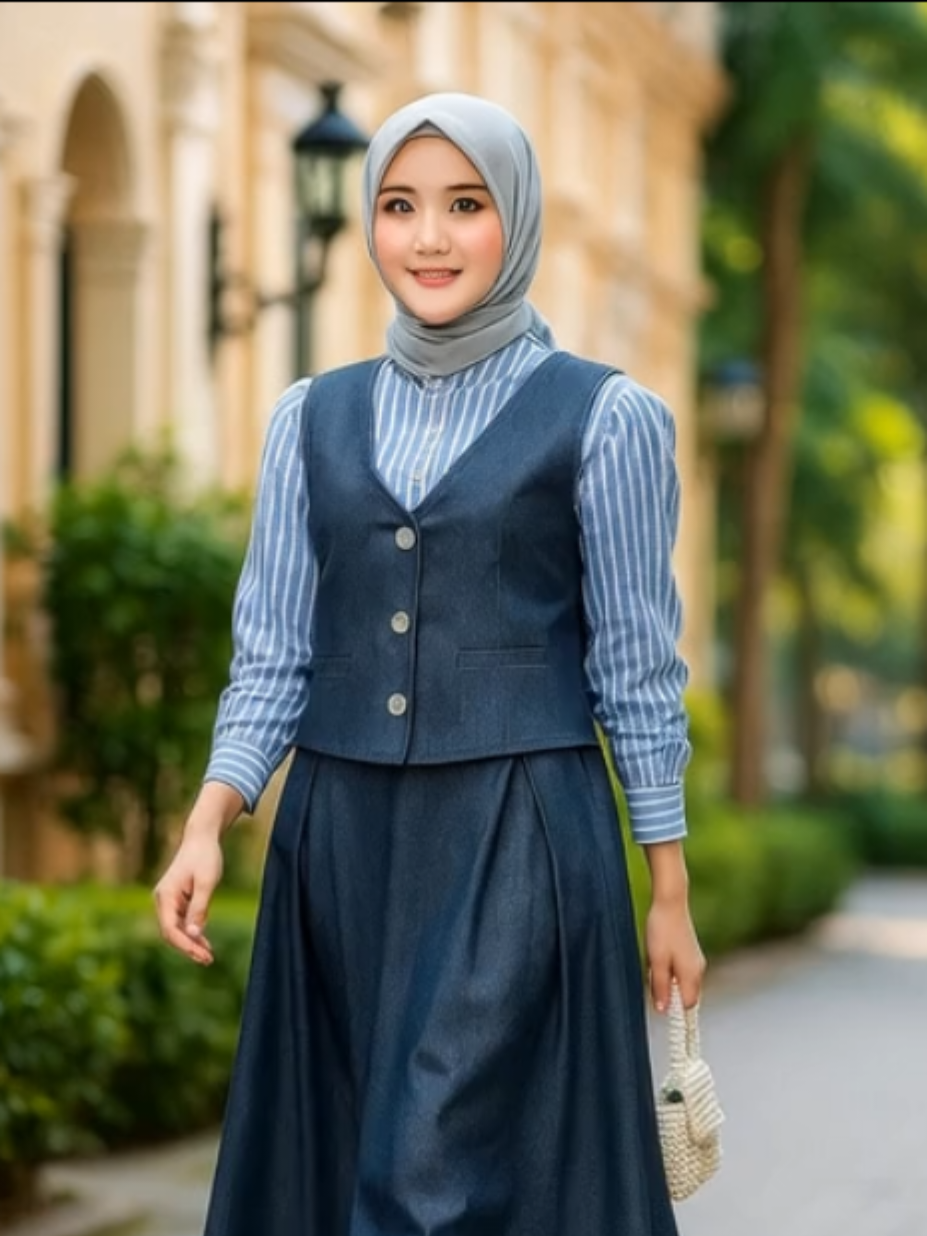 Fiar Fashion 3in1 oneset zerin lengan panjang rok belakang karet denim Katun Nyaman Salur Wanita Tangan Setelan Linen Jeans Celana Jeans Celana Dewasa Pendek Casual #setwanitaterbaru #setelanwanita #onesetkekinian #fyp #OOTD 