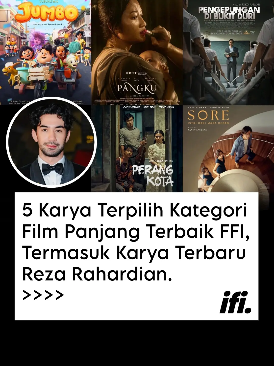 FESTIVAL Film Indonesia resmi merilis daftar nominasi untuk kategori Film Cerita Panjang Terbaik 2025. Setelah komite melakukan seleksi dalam beberapa waktu kebelakang, kini resmi lima film cerita panjang terbaik terpilih. Mulai dari Film animasi Jumbo hingga Sore : Istri dari Masa Depan, berhasil masuk daftar nominasi FFI 2025. Kelima film itupun bakal memperebutkan Piala Citra dengan malam anugrah Piala Citra Festival Film Indonesia 2025 dijadwalkan berlangsung pada November mendatang. Berikut Lima nominasi katagori Film Cerita Panjang Terbaik  FFI 2025 : 1. Jumbo Setelah kesuksesannya menjadi film terlaris di Indonesia dengan meraup lebih dari 10 juta penonton, film animasi Jumbo berhasil masuk sebagai nominasi pada kategori Film Cerita Panjang Terbaik FFI 2025. Ini juga menjadi kali pertama film animasi Indonesia masuk dalam kategori tersebut. Jumbo merupakan produksi Visinema Studios yang dirilis pada 31 Maret 2025. Disutradarai dan ditulis oleh Ryan Adriandhy, film ini mengisahkan petualangan seorang anak yang berhadapan dengan perundungan dan kehilangan.  2. Pengepungan di Bukit Duri  Film Pengepungan di Bukti Duri karya Sutradara Joko Anwar berhasil masuk sebagai nominasi di kategori Film Cerita Panjang Terbaik FFI 2025. Film dengan genre drama-thriller itu, berhasil mendapat perhatian publik Indonesia dengan cerita yang menarik, terlebih film ini merupakan produksi Come and See Pictures dan Amazon MGM Studios.  Film yang dirilis pada 17 April 2025 ini mengambil latar Indonesia pada tahun 2027, di mana masyarakat terpecah-belah akibat diskriminasi rasial dan kebencian sosial. Film ini hadir dengan sederet aksi laga yang menegangkan dengan deretan pemain seperti Morgan Oey, Endi Arfian, hingga Omara Esteghlal terlbibat di sana. 3. Perang Kota Perang Kota berhasil jadi film lainnya yang masuk dalam nominasi Kategori Film Cerita Panjang Terbaik FFI 2025. Itu adalah film drama perang Indonesia yang dirilis pada 30 April 2025, disutradarai oleh Mouly Surya. Film ini diadaptasi secara bebas dari novel klasik berjudul Jalan Tak Ada Ujung karya Mochtar Lubis yang terbit pada tahun 1952.  Film ini mengikuti kisah Isa (diperankan oleh Chicco Jerikho), seorang pahlawan perang dan guru sekolah yang mengalami masalah dalam pernikahannya. Isa mendapatkan misi untuk membunuh seorang petinggi kolonial Belanda demi mempertahankan kemerdekaan Indonesia. Dalam menjalankan misinya, ia ditemani oleh Hazil (Jerome Kurnia), seorang pemuda yang bersemangat namun juga menaruh hati pada Fatimah (Ariel Tatum), istri Isa.  4. Pangku Pangku yang merupakan film debut dari aktor Reza Rahadian berhasil mengambil satu tempat nominasi pada kategori Film Cerita Panjang Terbaik FFI 2025. Meski film tersebut belum tayang di layar bioskop Tanah Air, namun Pangku sudah melakukan screening di Busan Internasional Film Festival dan meraih banyak penghargaan. Pangku dijadwalkan tayang di bioskop mulai 6 November 2025. film ini menyoroti fenomena sosial 'Kopi Pangku' di kawasan Pantai Utara (Pantura), Jawa. Di mana penjual kopi perempuan biasa dipangku oleh para pelanggannya yang kebanyakan adalah sopir truk.  5. Sore : Istri dari Masa Depan Sore : Istri dari Masa Depan jadi film lainnya yang masuk nominasi Kategori Film Cerita Panjang Terbaik FFI 2025. Film tentu layak untuk masuk sebagai nominasi selain karena sukses di layar bioskop Tanah air, Sore juga terpilih menjadi perwakilan Indonesia pada kategori Best International Feature Film di ajang Academy Awards ke-98 atau Piala Oscar 2026. Ini merupakan film dari sutradara Yandy Laurens, Film ini bergenre romansa dan fiksi ilmiah dengan tema time travel. Ceritanya bukan hanya tentang percintaan, tetapi juga eksplorasi penerimaan, kedewasaan, dan kesempatan kedua. Dibintangi oleh Dion Wiyoko dan Sheila Dara Aisha.(H-2) #infofilm #filmindonesia #festivalfilmindonesia #filmterbaik #fyp 