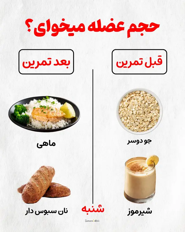حجم عضله می‌خوای؟ از امروز بدن‌تو مثل یه قهرمان تغذیه کن 🔥 هر وعده قبل و بعد تمرین، یه مأموریت خاص داره! یکی انرژی می‌سازه ⚡️ اون یکی عضله می‌سازه. اگر میخوای یه افزایش وزن اصولی داشته باشی کلمه «حجم» و کامنت کن تا بهت بگم چیکار کنی✌🏻 #افزایش_وزن #عضله_سازی #افغانستان #آلمان #افزایش_حجم_عضله 