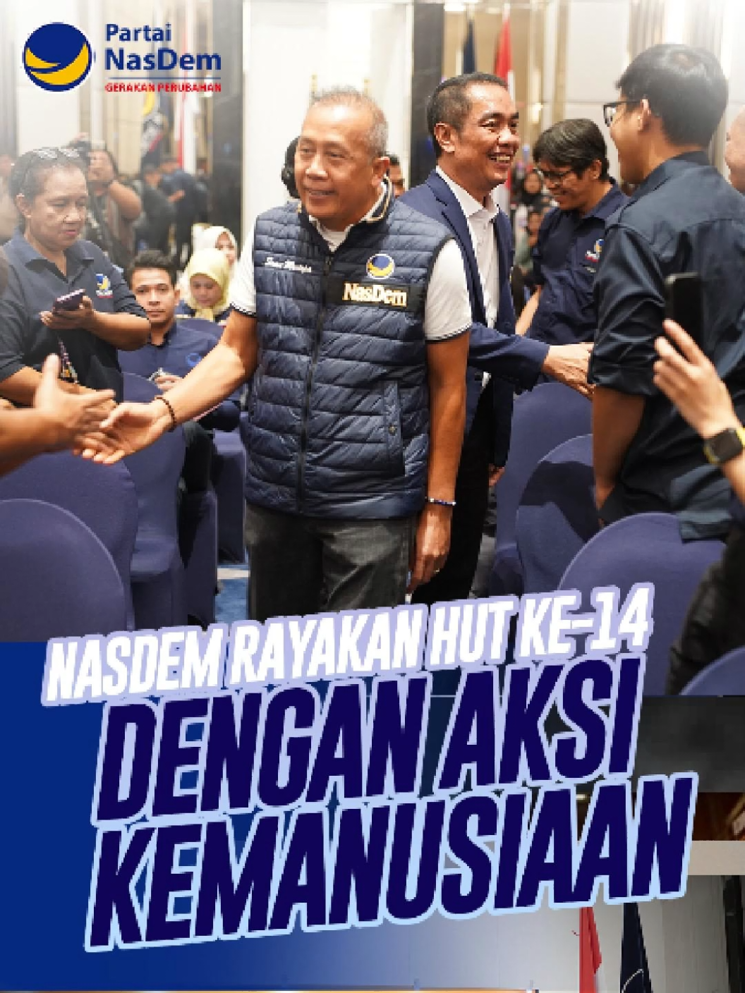 Partai NasDem menyambut Hari Ulang Tahun (HUT) Ke-14 Partai NasDem yang jatuh pada 11 November 2025 menggelar berbagai kegiatan sosial, yakni donor darah, pengobatan gratis, kunjungan ke panti sosial, pembagian sembako, hingga kegiatan turnamen olahraga. Wakil Ketua Umum NasDem Saan Mustopa menyampaikan kegiatan sosial dilakukan secara serentak di berbagai daerah. Dia menuturkan berbagai acara tidak hanya diperuntukkan bagi kader Partai, tetapi juga untuk masyarakat umum.  #HUT14NasDem #DonorDarah #AksiKemanusiaan 