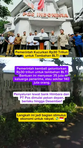 Pemerintah menambah anggaran BLT Rp30 triliun bagi 35 juta keluarga penerima manfaat. Dana disalurkan lewat Himbara dan PT Pos mulai Oktober–Desember 2025. #BLT #Airlangga #Anggaran  #BantuanSosial #EkonomiRakyat 