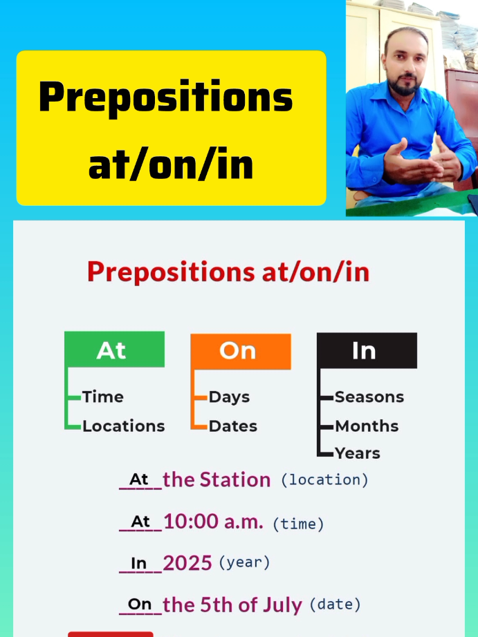 Use of at/on/in | Important Prepositions| #LearnOnTikTok #english #motivation #foryoupage #foryou @learning english @BARI ENGLISH ACADEMY @Computer Science @English For Kids @generalknowledge@Learning English ❤️  @Educational Insights @English parctice @Motivational Clip 