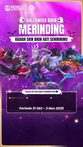 🚚 KIRIMAN SKIN LUCKYBOX DATANG!  🎃 Special Halloween, MLBB bagi-bagi 31 SKIN PERMANEN GRATIS BEBAS PILIH buat sobat-sobat beruntung yang follow IG dan TikTok MLBB ID + komen sesuai 3 ketentuan di atas! 👻  Contoh: Hero powerku Luo Yi, build andalanku yang dijamin bikin musuh kesetanan 👉🏻 Arcane Boots, Enchanted Talisman, Glowing Wand, Genius Wand (atau Divine Glaive), Winter Truncheon, Blood Wings/ Holy Crystal (tergantung kondisi tim 👀). Paling horror kalo ketemu Hayabusa/Lancelot, semua jenis assassin pokoknya soalnya pasti dikejar mulu🗿 Happy Halloween MLBB 🎃💛 Gampang banget kan ges? Cuss segera ramaikan kolom komentar 👇🏻 semoga beruntung 💪🏻🔥 ‼️ Periode komentar: 21 Oktober - 3 November 2025 ✅ Wajib follow Instagram @realmobilelegendsid dan TikTok MLBB ID @/mobilelegends_id 📌 31 pemenang beruntung dipilih secara acak dan akan diumumkan via IG Story #MLBB #MobileLegendsBangBang #MLBBGiveaway bagaimana cara dapat skin gratis giveaway MLBB Indonesia