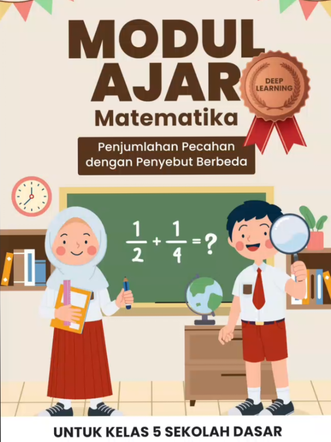 📘 Modul Ajar Matematika Kelas 5 (Fase C): Penjumlahan Pecahan dengan Penyebut Berbeda 📚 Pendekatan: Deep Learning  🔊 Model Pembelajaran: Problem Based Learning (PBL) 💼 Dalam 1 paket file berisi: ✅ Modul Ajar lengkap (word dan PDF) ✅ Lembar Kerja Peserta Didik (LKPD) ✅ Bahan Tayang (PPT) ✅ Instrumen penilaian (Assessment for, as, & of Learning) ✅ Bahan Ajar (PDF) ✅ Video Pembelajaran (Link YouTube) #modulajarkelas5 #deeplearning #modulajarukin #fyppppppppppppppppppppppp #modulajarkurikulummerdeka 