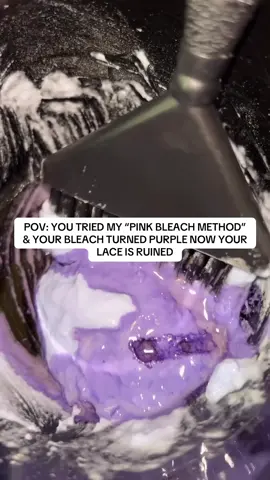 First off, your lace will NOT be ruined just because your bleach turned purple instead of pink so don’t put that on me! 😭 My knot bleaching tutorial shows TWO ways I bleach my knots & they both hit every time even when the color varies. 🔑 Blue-based bleaches (like Wella Color Charm or Joico Blonde Life) already contain blue or violet pigments to counteract unwanted orange and yellow tones during lifting.  🔑 When you mix in a toner that has violet or blue-violet pigments as well, those hues combine, making the mixture appear purple for a short time. As the toner processes, those pigments begin to neutralize the warm tones in the hair or lace, which is why the color shifts and evens out usually turning lighter, whiter, or more neutral as it settles. Always focus on the end result, not the initial color change in the bowl. The mixture color is just chemistry in motion! What matters is the technique, timing, and how evenly it’s applied 😉