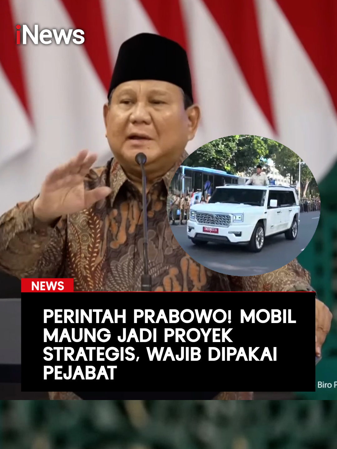 Presiden Prabowo Subianto akan mewajibkan para menteri memakai Maung Pindad, kendaraan buatan dalam negeri. Mobil tersebut akan menjadi mobil dinas resmi nantinya. Hal tersebut diungkap Prabowo saat memberikan arahan di sidang kabinet paripurna setahun pemerintahannya, di Istana Negara, Jakarta, Senin (20/10/2025).  Menanggapi hal tersebut Menteri Perindustrian (Menperin) Agus Gumiwang Kartasasmita mengungkap, program mobil buatan Indonesia atau mobil nasional sudah diusulkan menjadi Proyek Strategis Nasional (PSN). Baca selengkapna hanya di  https://www.inews.id/news #iNews #MaungPindad #Maung #Prabowo #PresidenPrabowoSubianto