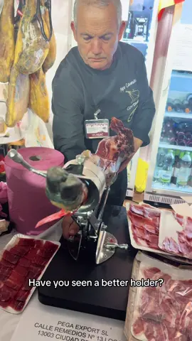 This holder spins more than a DJ in Ibiza. You have never seen a ham stand do this. Spain takes prosciutto seriously. #prosciutto #jamon #FoodTok #chef #fyp 