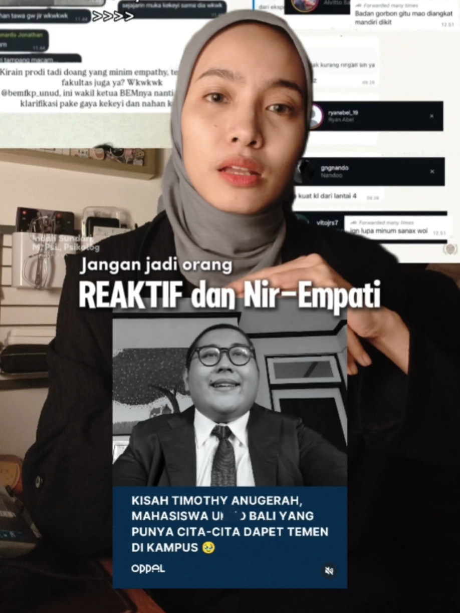 Nggak harus jadi korban dulu kan buat pake NURANI & AKAL SEHAT agar bisa berempati pada orang lain? Fly high Timothy 🕊️ STOP BULLYING ❗ #MentalHealth #SelfImprovement #psikologindah #CurhatInDah 