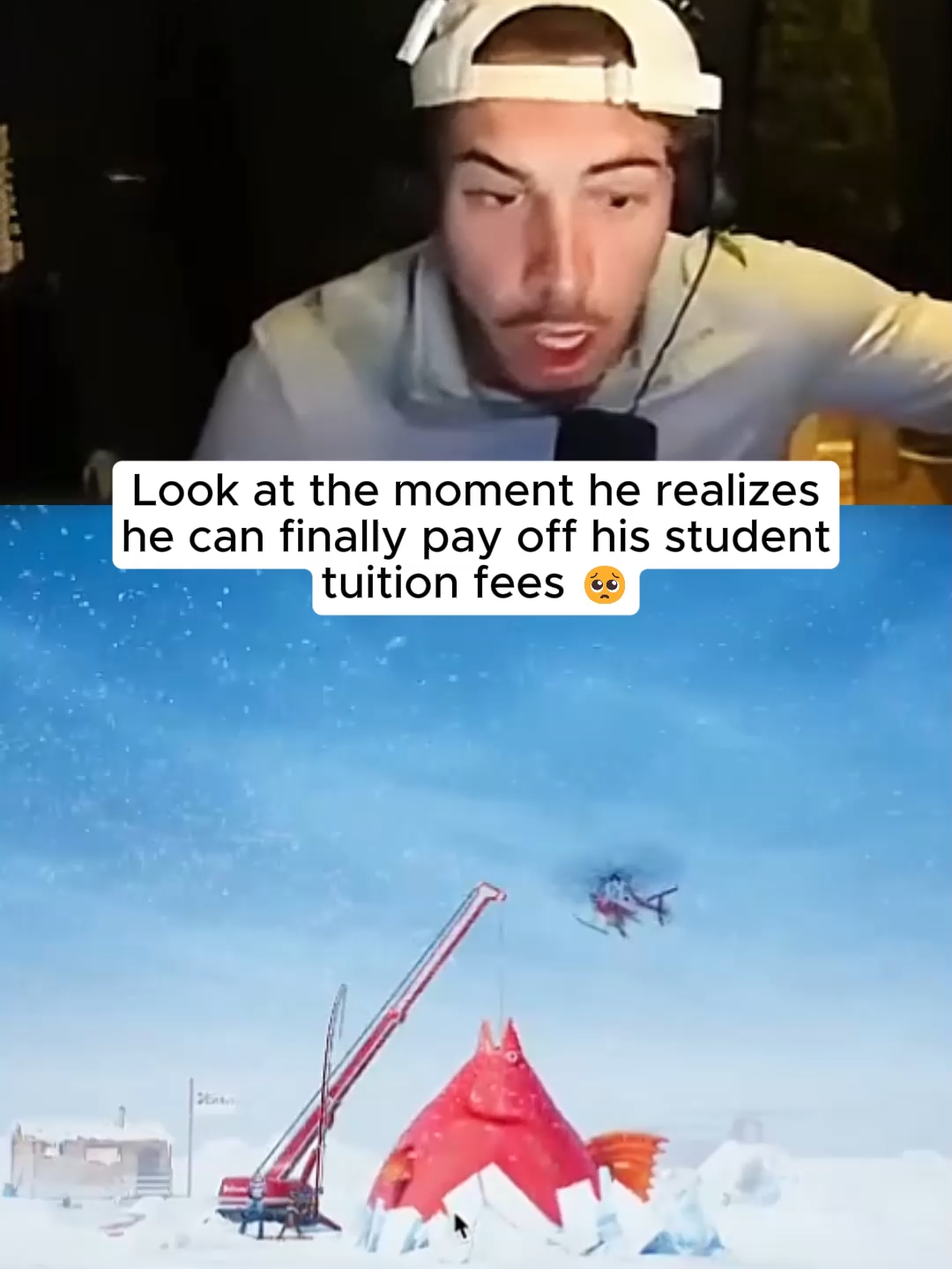 Look at the moment he finally realizes he can pay off his student tuition fees 🥺 #kickstreaming #icefishing #viral #fyp
