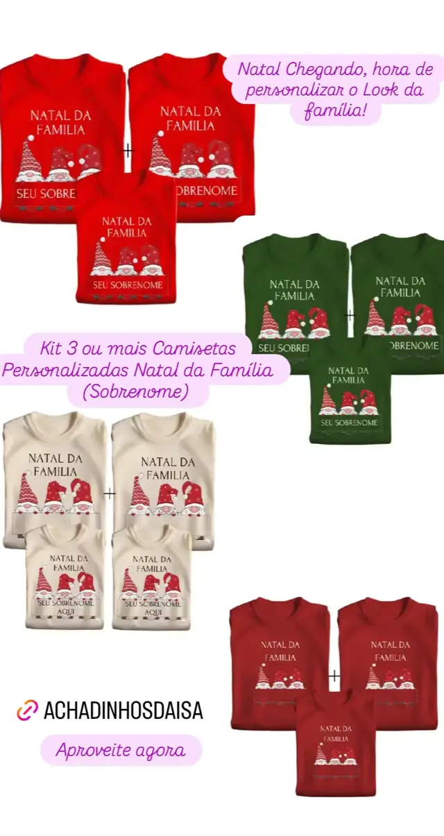 Escolha o modelo que melhor atende sua família! Aproveite agora esse Kit Camiseta Personalizada com o Sobrenome da sua família, link de compra disponível: https://s.shopee.com.br/4fnm3dVgC7 (Copie e cole o link no seu navegador) Curta, comente, compartilhe e nos siga para mais 😉  #camisetapersonalizada #natalchegando #lookdefamilia 