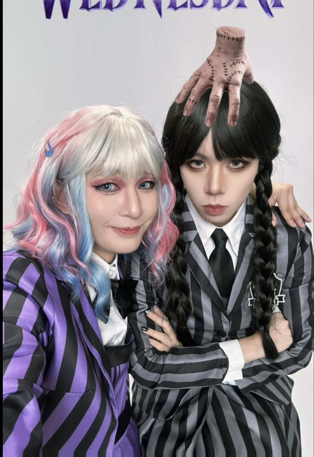 Couple cosplay unlocked: Wednesday 🖤 &  Enid 🐺🌈 Never thought she'd say yes to this — but she did 🥹✨ fun fact: I am introvert but she is extrovert person  Wednesday Addams : @YuukiArt  #wednesdayaddams #enid #cosplay #halloween #couple 