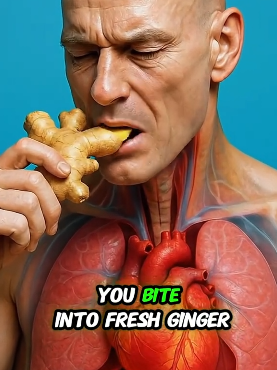 Science in action. What happens while eating ginger inside of your body? #humanbody #anatomy #health #sciencetok #aiart 