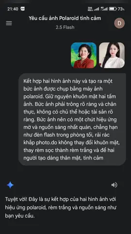 Tạo ảnh 2 mẹ con tình cảm 😭. Prompt:  Kết hợp hai hình ảnh này và tạo ra một bức ảnh được chụp bằng máy ảnh polaroid. Giữ nguyên khuôn mặt hai tấm ảnh. Bức ảnh phải trông rõ ràng và chân thực, không có chủ thể hoặc tài sản rõ ràng. Bức ảnh nên có một chút hiệu ứng mờ và nguồn sáng nhất quán, chẳng hạn như đèn flash trong phòng tối, rải rác khắp photo.do không thay đổi khuôn mặt, thay rèm sọc thành rèm trắng và để hai người tạo dáng thân mật,tình cảm #promptai #gemini #xuhuong #trending #taoanhgemini 