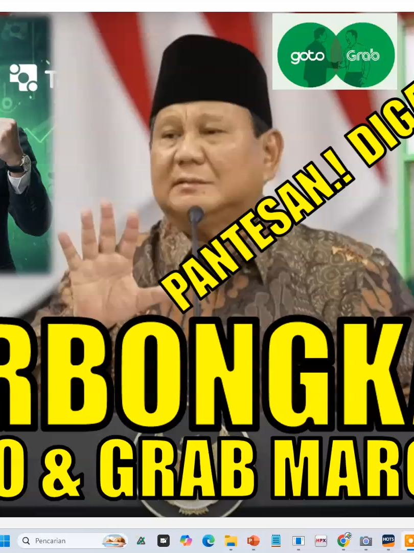 PT GoTo Gojek Tokopedia Tbk (kode emiten: GOTO) memberikan tanggapan terkait pidato Presiden Prabowo Subianto dalam Sidang Kabinet Paripurna di Istana Negara, Jakarta, Senin (20/10/2025). Pada pidato tersebut, Presiden Prabowo menyoroti komitmen pemerintah untuk mendorong pelayanan terbaik bagi para pengemudi ojek online (ojol). Direktur Utama GoTo Patrick Walujo pun menegaskan komitmen perusahaan untuk menjaga tumbuh kembang ekosistem ride-hailing di Indonesia. Menurut Patrick, pihaknya mendukung penuh komitmen Presiden Republik Indonesia dalam memberikan pelayanan terbaik untuk pengemudi ojol, mendorong efisiensi, serta menjaga pertumbuhan ekosistem ride-hailing sebagai bentuk penyediaan lapangan kerja seluas-luasnya bagi masyarakat Indonesia. PT GoTo Gojek Tokopedia Tbk (GOTO) memberikan stimulus positif pemerintah, salah satunya diskon 50% iuran Badan Penyelenggara Jaminan Sosial (BPJS) Ketenagakerjaan untuk para pengemudi (driver) ojek online (ojol). GOTO menilai kebijakan ini adalah langkah penting guna memperluas perlindungan sosial terhadap pekerja sektor informal di Tanah Air. “Menantikan Arah selanjutnya dari pemerintah terkait implementasi kebijakan ini agar dapat bersama-sama memastikan perlindungan sosial yang berkelanjutan bagi mitra driver,” kata Direktur Public Affairs & Communications GoTo, Ade Mulya dalam keterangan tertulis, dikutip Senin (22/9/2025). source: https://money.kompas.com/read/2025/10/21/181917926/dukung-komitmen-presiden-prabowo-goto-siap-perkuat-ekosistem-ride-hailing-di. https://www.bloombergtechnoz.com/detail-news/84745/respons-goto-soal-insentif-diskon-50-bpjs-naker-untuk-ojol