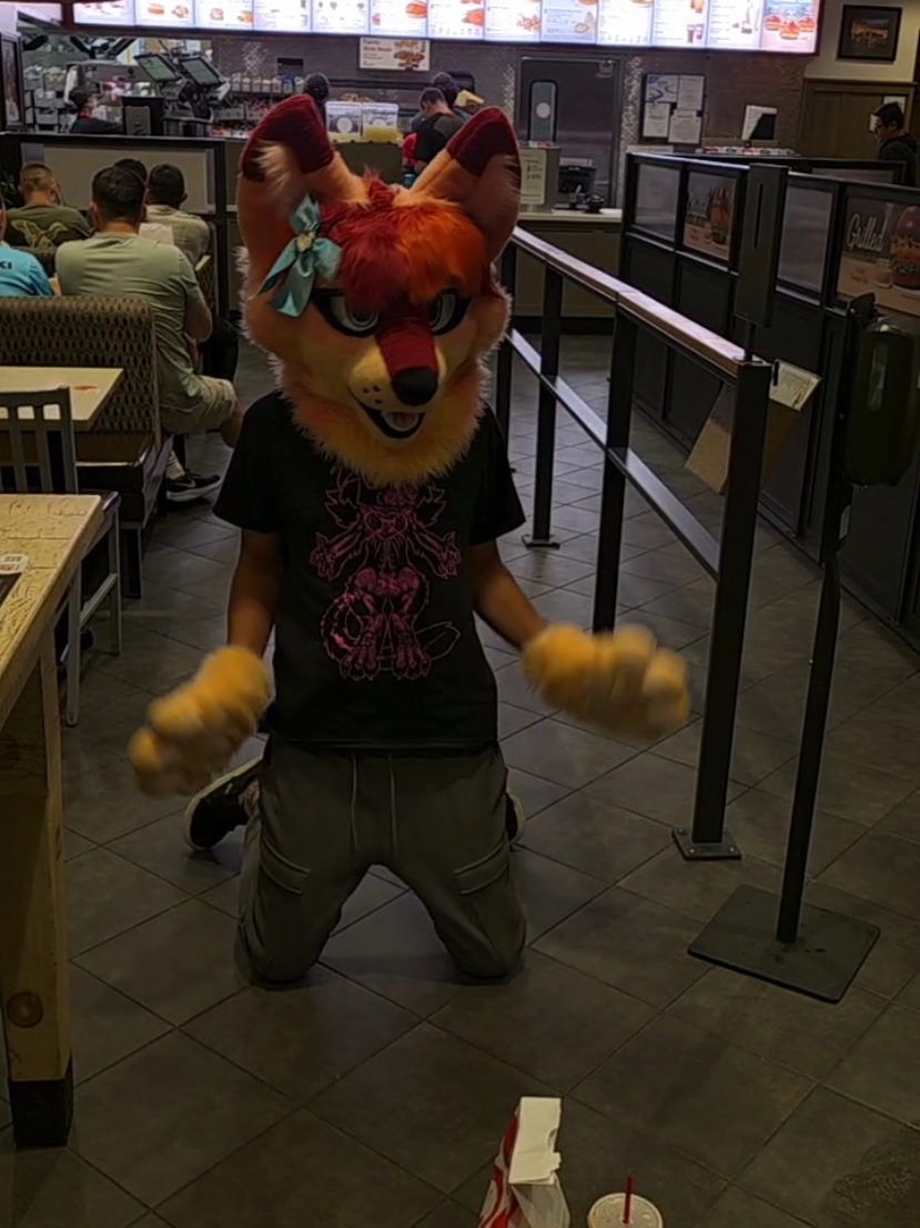 The parents behind us gave me the nastiest looks 😭 Number one meal with chik fila sauce the best!!! #furry #fursuit #fursuiter #furrytiktok #furryfandom 