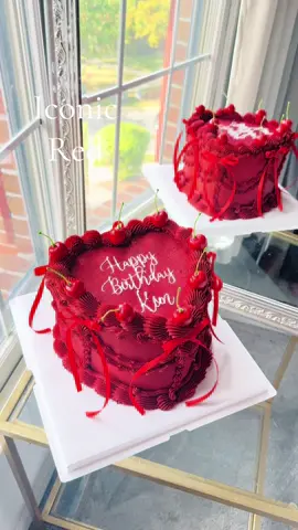 This is a true baddie cake. She’s going to demand attention when she comes in the room. Red shows topping glitter , cherries and bows 😮‍💨😮‍💨😮‍💨♥️♥️🤌🏼🤌🏼 #cakevideo #bakersoftiktok #dmvtiktok #cake #cakes 