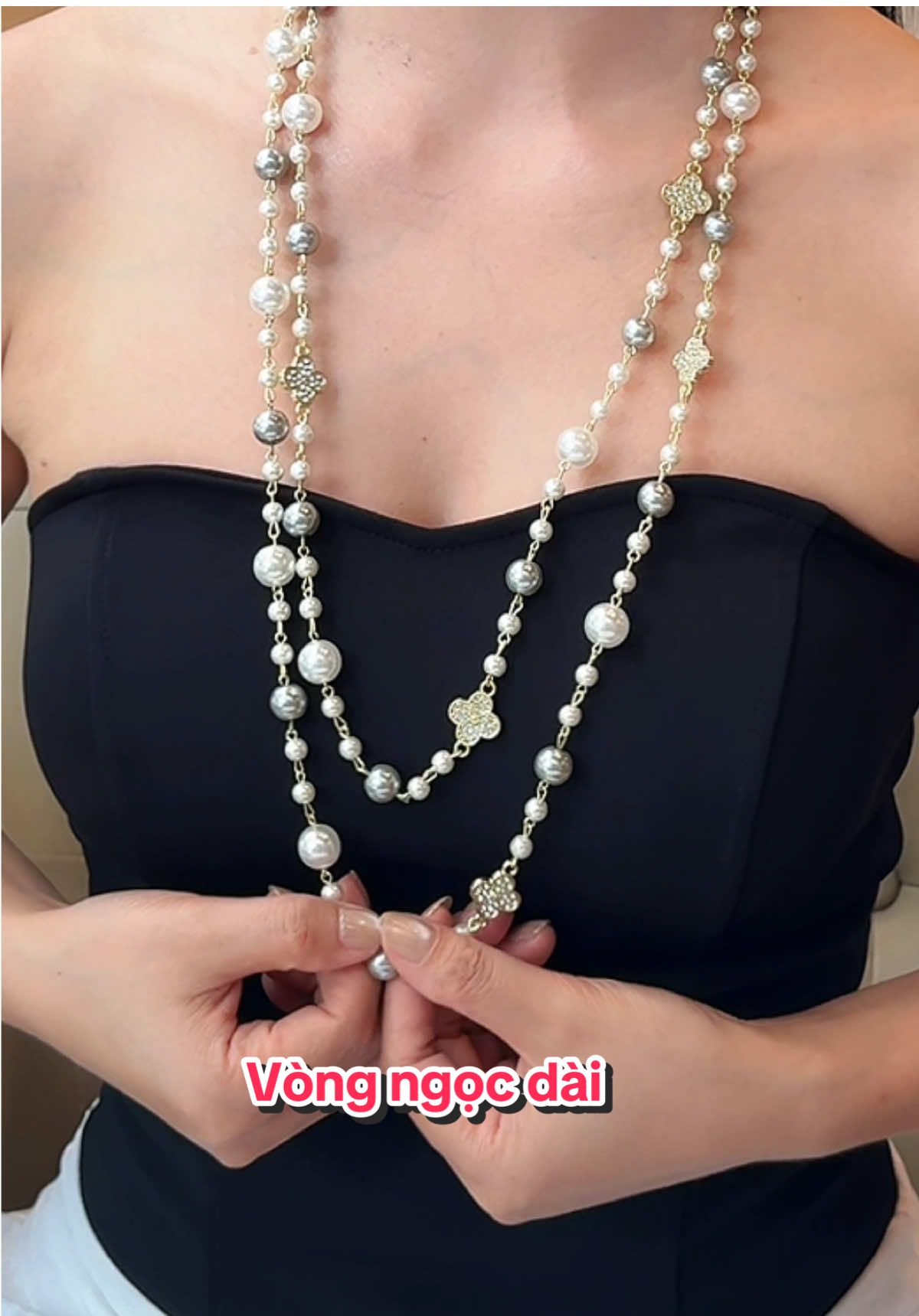Vòng ngọc trai mix cỏ 4 lá #vongco #daychuyen #duyentuida37 #phukien 
