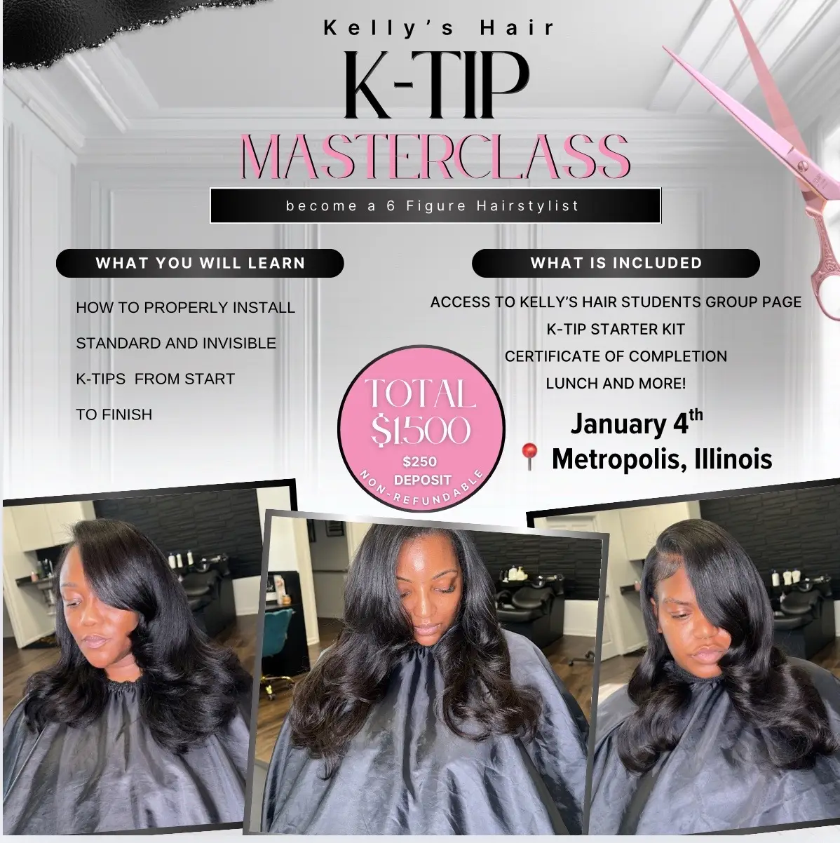 The Wait Is Overrrr 🎉🎉🎉🎉  My Hands On K-Tip Class Will Officially Be Held January 4th 🥹 Become a student 👩🏾‍🎓 http://www.kellyshairextensions.net Link also in bio‼️‼️‼️ 📍Metropolis, Illlinois #ktipextensions #ktips #4u #viral #viralpost #fyp #explorepage✨ #hairreels #hairtutorial #hairclass #hairclasses #ktipclass 