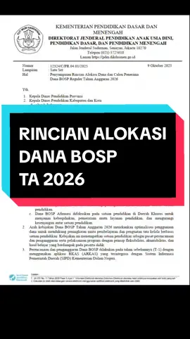 GASKEUN, INFO PENTING! 📢 Pagu BOSP 2026 udah rilis! Sekolah WAJIB cek ARKAS sekarang! BREAKING NEWS BUAT SEMUA SEKOLAH! 📣 Gercep, guys! Surat Edaran Dirjen soal Pagu Alokasi Dana BOSP Tahun Anggaran 2026 SEMENTARA udah resmi terbit! Ini artinya, sekolah (PAUD, SD, SMP, SMA/SMK, dan Kesetaraan) udah bisa intip alokasi sementaranya di aplikasi ARKAS! 🤩 Sesuai arahan, sekolah diminta SEGERA menyusun RKAS 2026 di tahun 2025 ini (T-1). Jangan ditunda-tunda, biar perencanaan tahun depan makin matang dan sat set! 💨 Tim bendahara dan operator sekolah mana suaranya? 🙋‍♀️🙋‍♂️ Udah cek angkanya belum? Coba komen di bawah! #BOSP2026 #DanaBOS #ARKAS #OperatorSekolah #infoguru 