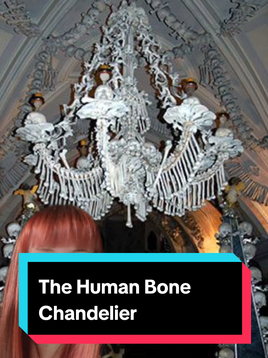 Designed by architect Jan Santiji Aichel, the human bone chandelier hands in Sedlec Ossuary beneath Sedlec Abbey in the Czech Republic. A lot of the bones likely belonged to victims of The Black Plague #History #scaryhistory #gothicarchitecture #gothic #skeletons 