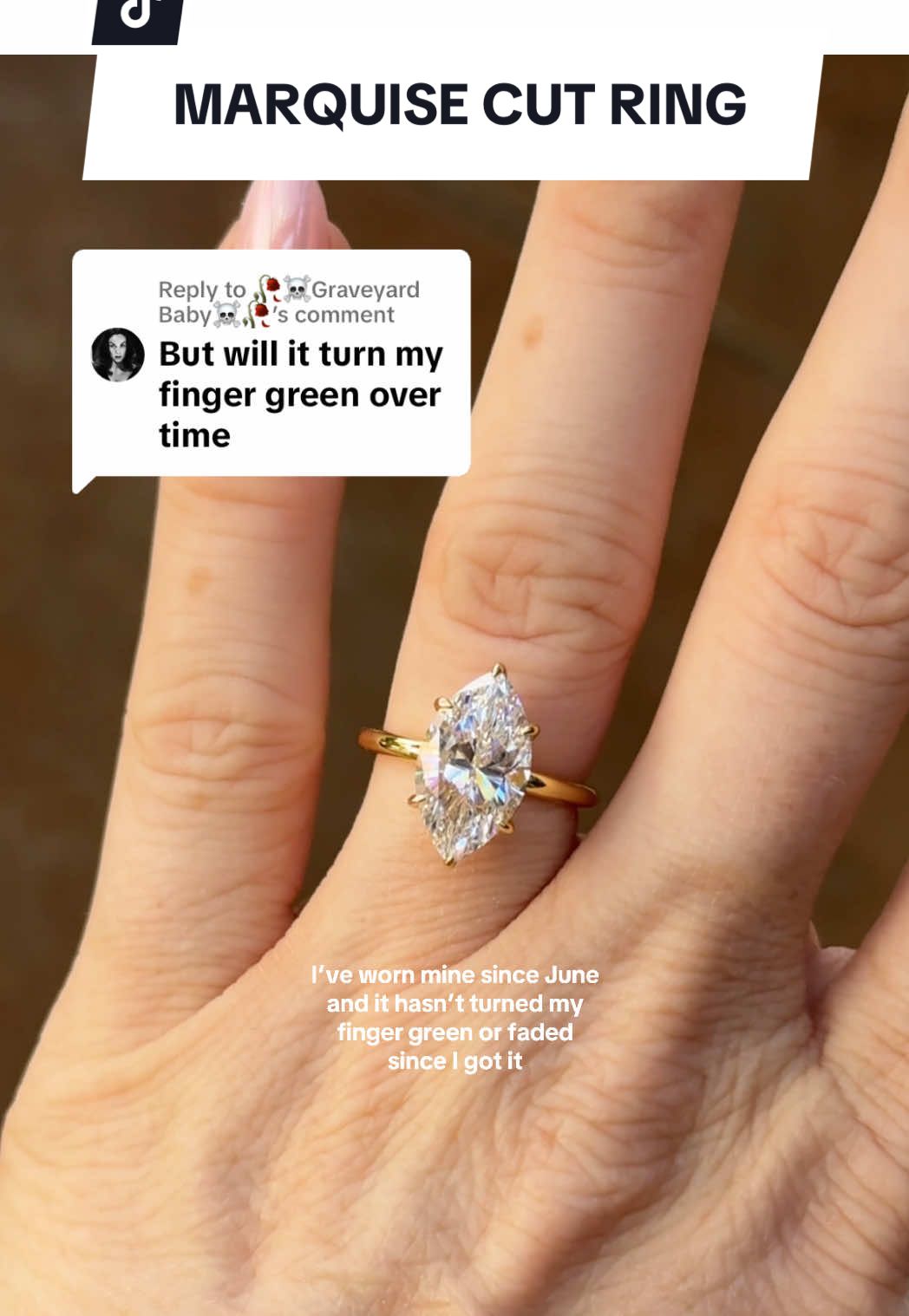 Replying to @🥀☠️Graveyard Baby☠️🥀 I was skeptical too, but these really are high quality! 💍✨ I have 2 different rings from @Maxine Jewelry and I wear them every day. #engagementring #ring #marquise 
