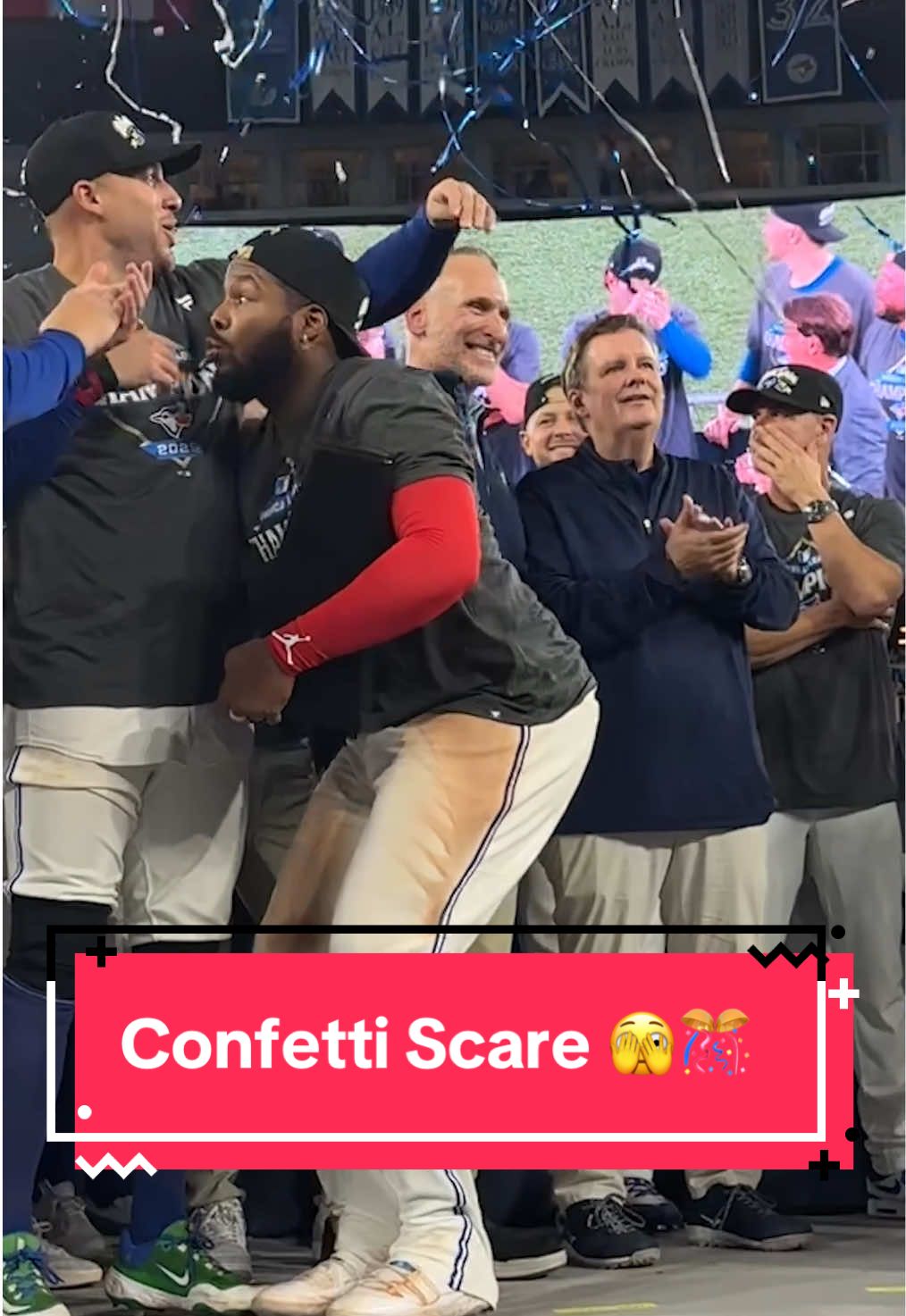 Caught him off guard 😅🎊#MLB #MLBPostseason #WorldSeries #BlueJays #vladimirguerrerojr 