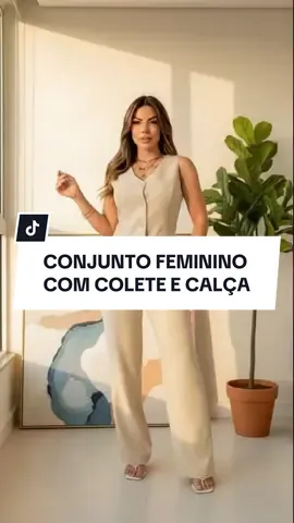 Conjunto de terno casual com colete e calça #modafeminina #conjuntosfemininos #mulher #tiktokshop #moda 