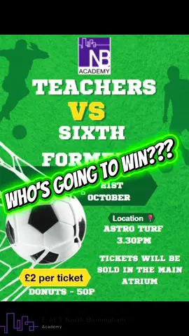 Our annual Teachers vs Sixth Form Football Match!!🏆⚽️💜 Well done to both teams, a great game! Thank you to all the students who came to support! #nbaway #fyp #football #nbasixthform #teamspirit 