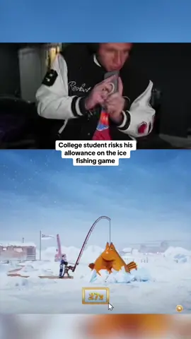 College student risks his allowance on the ice fishing game #kickstreaming