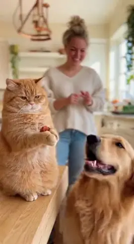 Just one bite, please! 😜 #funnypets #funnyanimals #catanddog #petcomedy #viralvideo