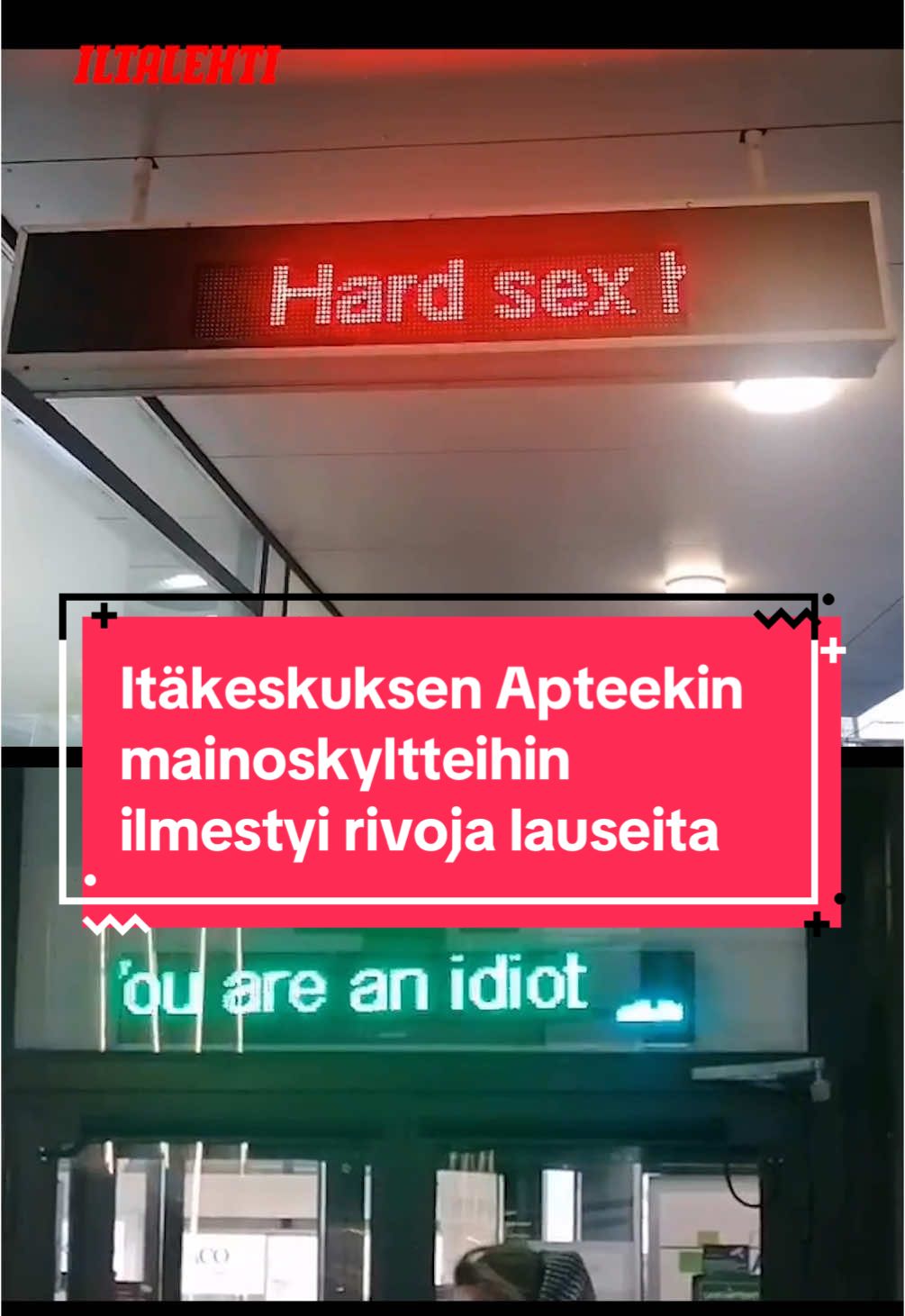 🫣😳 Itäkeskuksen Apteekin mainoskyltteihin ilmestyi rivoja lauseita tiistai-iltana 21. lokakuuta.    #iltalehti #uutinen #uutiset #apteekki #itähelsinki #itäkeskus #helsinki 