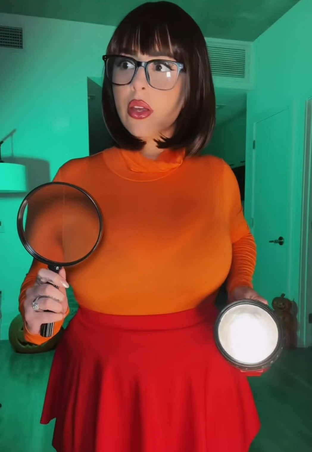 11 more nights until Halloween!! 👻Brought back Velma, part of my countdown till Halloween! You guys always request I bring her back 🧡🔎 #velma #scoobydoo #velmacosplay #scoobydoocosplay #halloween 