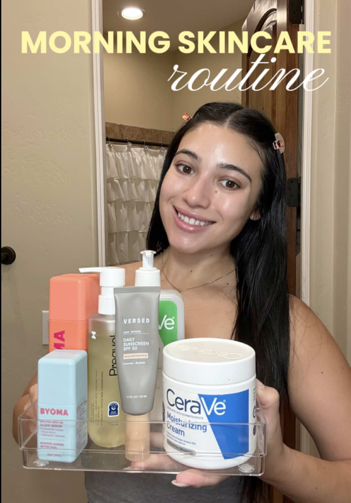Products used:  @Prequelskin - oil cleanser  @CeraVe  - foaming cleanser & moisturizer  @byoma - phyto mucin glow serum  @Versed Skin - daily sunscreen #skincare #skincareroutine #morningskincareroutine #beautycreator #contentcreator 